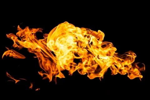 Fire flames on black background isolated. Burning gas or gasoline burns with  Stock Photos