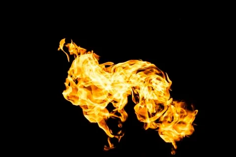 Fire flames on black background isolated. Burning gas or gasoline burns with  Stock Photos