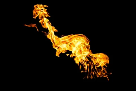 Fire flames on black background isolated. Burning gas or gasoline burns with  Stock Photos