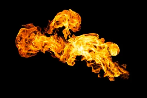 Fire flames on black background isolated. Burning gas or gasoline burns with  Stock Photos