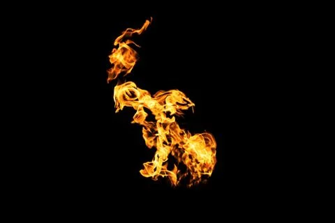 Fire flames on black background isolated. Burning gas or gasoline burns with  Photos