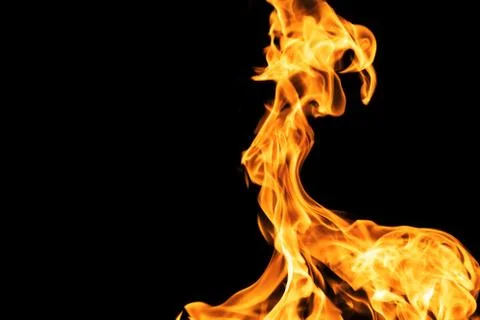 Fire flames on black background isolated. Burning gas or gasoline burns with  스톡 사진