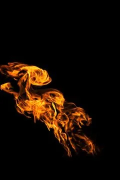 Fire flames on black background isolated. Burning gas or gasoline burns with  Photos