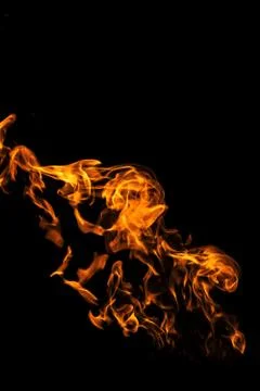 Fire flames on black background isolated. Burning gas or gasoline burns with  Stock Photos