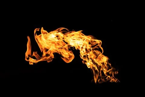 Fire flames on black background isolated. Burning gas or gasoline burns with  Stock Photos
