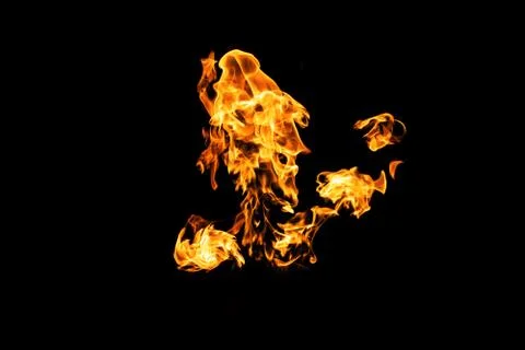 Fire flames on black background isolated. Burning gas or gasoline burns with  스톡 사진