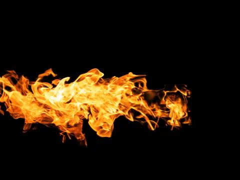 Fire flames on black background isolated. Burning gas or gasoline burns with  Photos