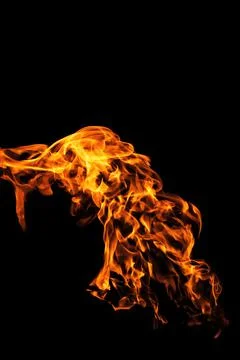 Fire flames on black background isolated. Burning gas or gasoline burns with  Foto stock