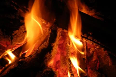 Fire flames on black background Foto stock