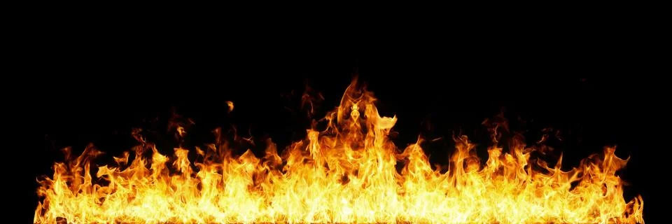 Fire flames on black background. Stock Photos