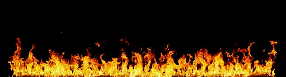 Fire flames on black background. Stock Photos