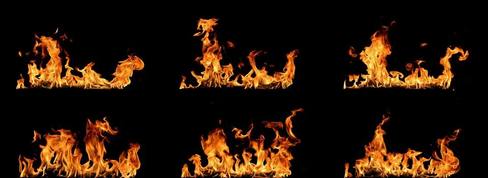 Fire flames on black background. Stock Photos