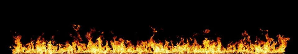 Fire flames on black background. Stock Photos