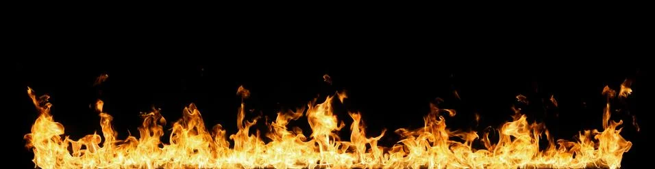 Fire flames on black background. Stock Photos