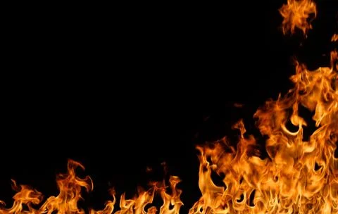 Fire flames on black background. Foto stock