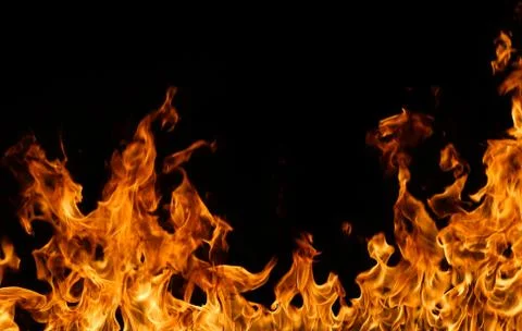 Fire flames on black background. Foto stock