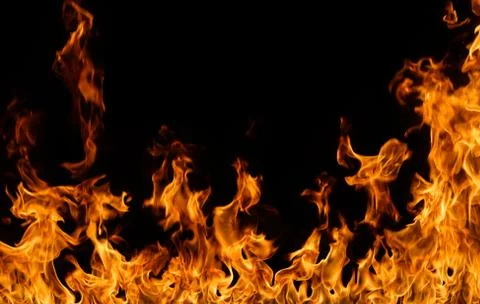 Fire flames on black background. Foto stock
