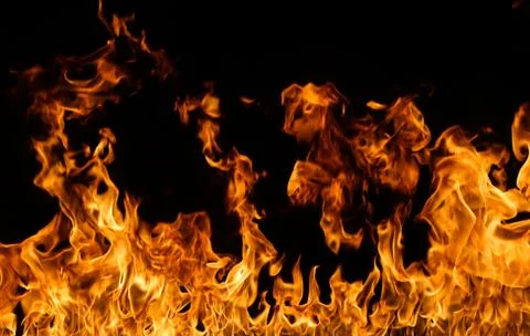 Fire flames on black background. Stock Photos