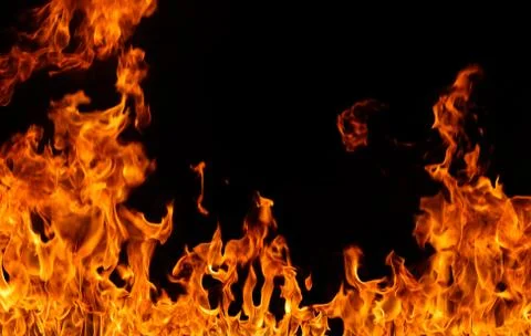 Fire flames on black background. Foto stock