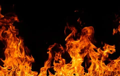 Fire flames on black background. Foto stock