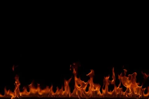 Fire flames on black background. Stock Photos