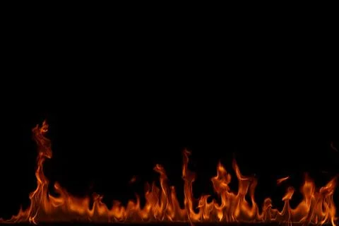 Fire flames on black background. Stock Photos