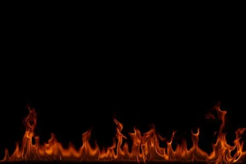 Fire flames on black background. Stock Photos