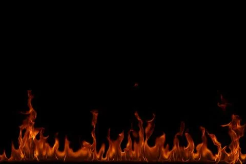 Fire flames on black background. Stock Photos