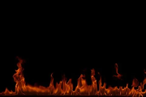 Fire flames on black background. Stock Photos