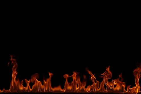 Fire flames on black background. Stock Photos