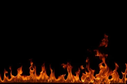 Fire flames on black background. Stock Photos