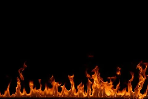 Fire flames on black background. Stock Photos