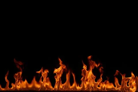 Fire flames on black background. Stock Photos