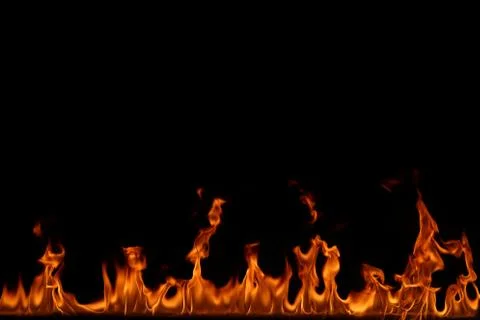 Fire flames on black background. Stock Photos