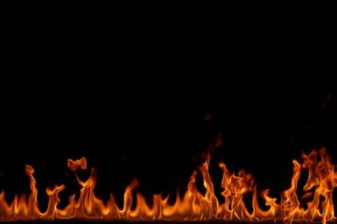 Fire flames on black background. Stock Photos