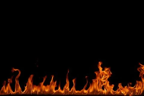 Fire flames on black background. Stock Photos