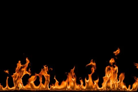 Fire flames on black background. Stock Photos