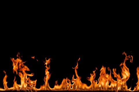 Fire flames on black background. Stock Photos