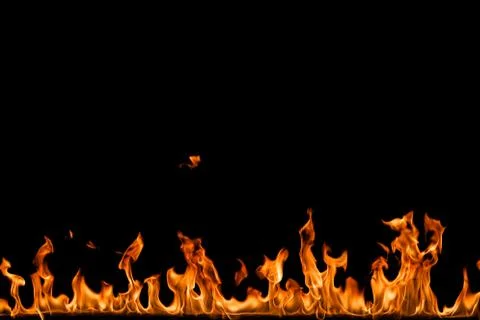 Fire flames on black background. Stock Photos