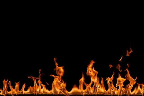 Fire flames on black background. Stock Photos