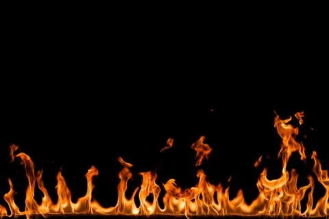 Fire flames on black background. Stock Photos