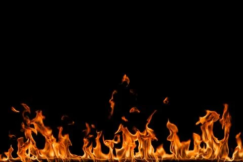 Fire flames on black background. Stock Photos