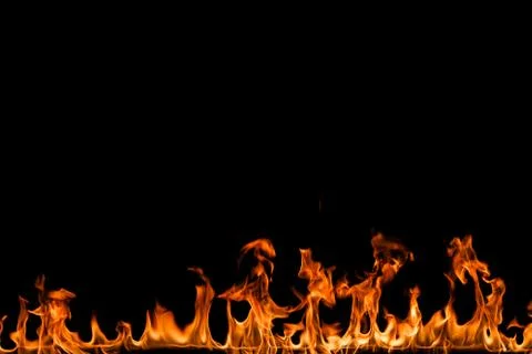 Fire flames on black background. Stock Photos