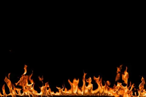 Fire flames on black background. Stock Photos