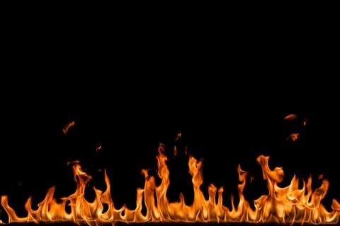 Fire flames on black background. Stock Photos