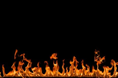 Fire flames on black background. Stock Photos