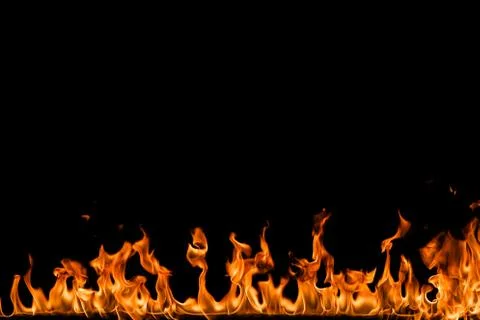 Fire flames on black background. Stock Photos