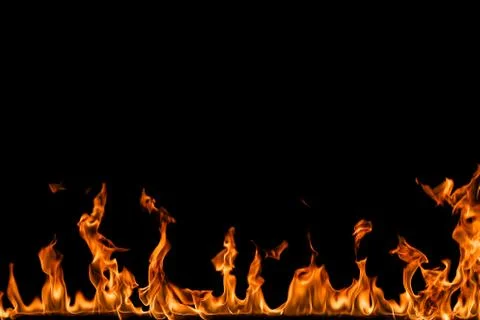 Fire flames on black background. Stock Photos