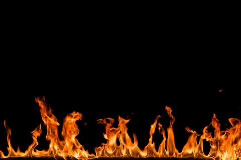 Fire flames on black background. Stock Photos