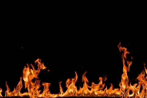 Fire flames on black background. Stock Photos
